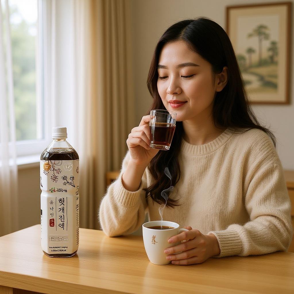 헛개나무 원액 음용 장면